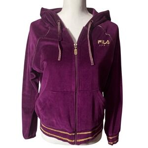 Fila Sport Purple Velour Zip-Up Hoodie Y2K Retro Vintage Lounge Cozy Women's L